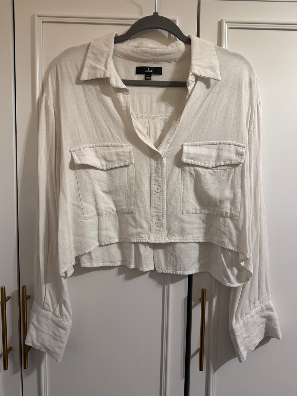 Lulu's Ivory Cropped Button-Front Utility Shirt